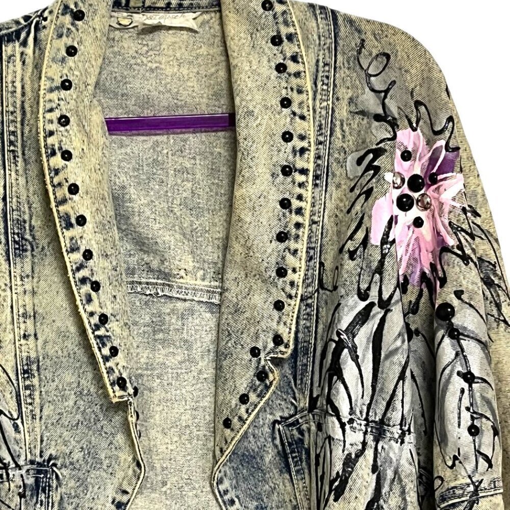Vintage 90s one of a kind oversized denim jacket with hand painted embellished - Picture 6 of 16